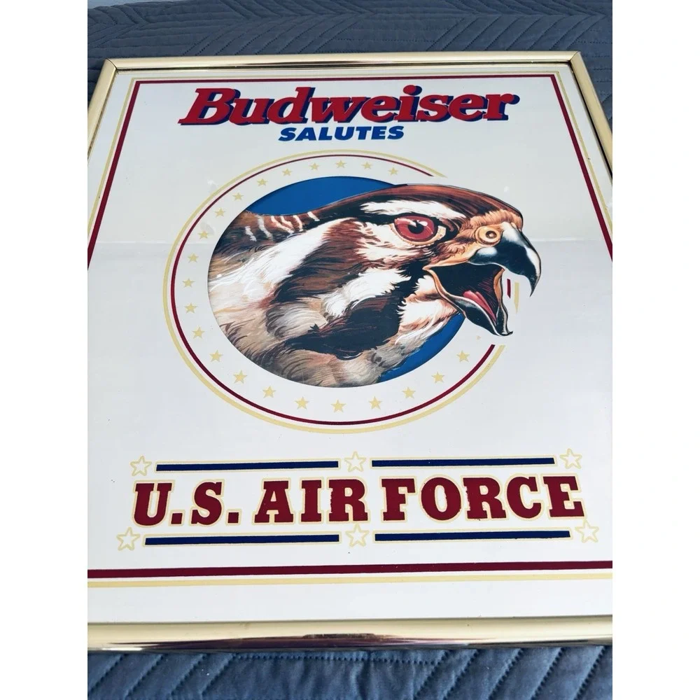 VTG Budweiser Salutes U.S. Air Force Eagle Anheuser-Busch Beer Mirror Sign 1995